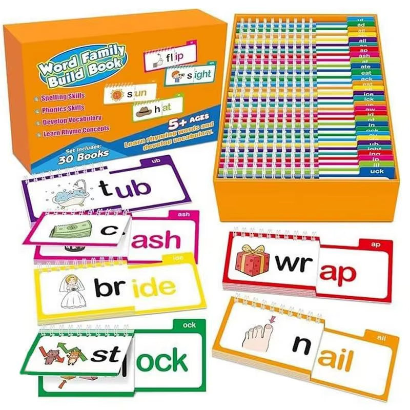 30 Read and Rhyme F Lip Books/ Vocabulary Flash Cards Word Families Flash Cards Word Family Build Book Educational Read Game
