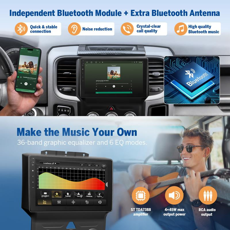 EONON Car Stereo for Dodge RAM 1500 2500 3500 (2013-2018) Manual AC, Wireless Apple Carplay & Android Auto Car Radio Touch Screen, 9" Android 13 Car Head Unit, Steering Wheel Controls, GPS Navigation, BT, Wi-Fi, Sub, Backup Camera, Plug & Play - DGRMX6