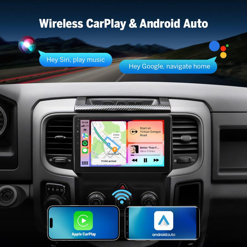 EONON Car Stereo for Dodge RAM 1500 2500 3500 (2013-2018) Manual AC, Wireless Apple Carplay & Android Auto Car Radio Touch Screen, 9" Android 13 Car Head Unit, Steering Wheel Controls, GPS Navigation, BT, Wi-Fi, Sub, Backup Camera, Plug & Play - DGRMX6