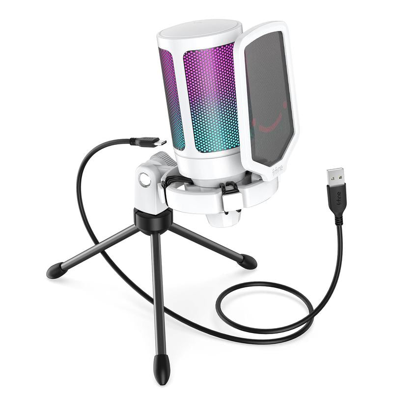 Fifine AM8 XLR/USB Gaming Microphone for Podcast Recording, Dynamic RGB Microphone with Quick Mute, Headphone Jack, Gain Knob, Volume Control, Desktop Computer Mic for PC Gamer, XLR Mic for Audio Interface Mixer