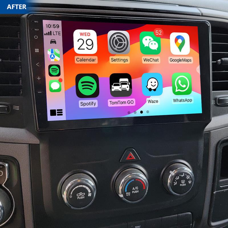 EONON Car Stereo for Dodge RAM 1500 2500 3500 (2013-2018) Manual AC, Wireless Apple Carplay & Android Auto Car Radio Touch Screen, 9" Android 13 Car Head Unit, Steering Wheel Controls, GPS Navigation, BT, Wi-Fi, Sub, Backup Camera, Plug & Play - DGRMX6