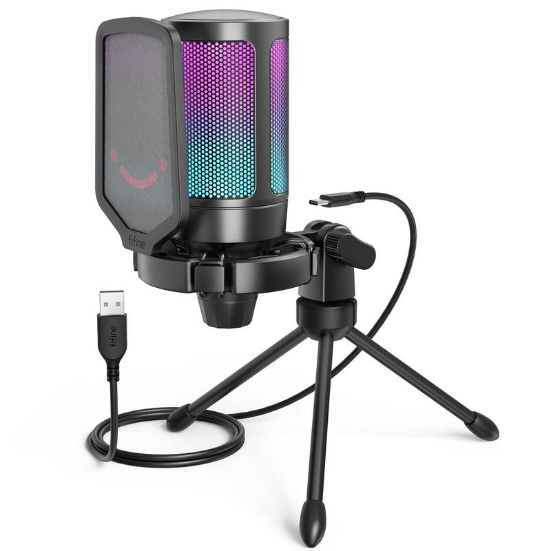 Fifine AM8 XLR/USB Gaming Microphone for Podcast Recording, Dynamic RGB Microphone with Quick Mute, Headphone Jack, Gain Knob, Volume Control, Desktop Computer Mic for PC Gamer, XLR Mic for Audio Interface Mixer