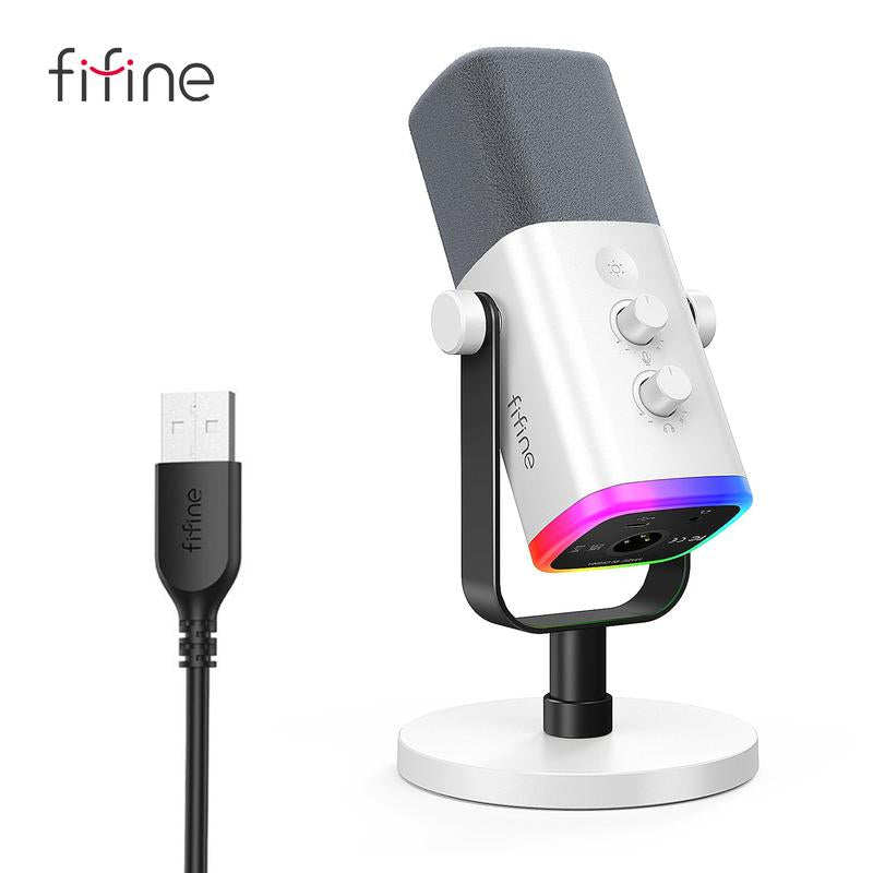 Fifine AM8 XLR/USB Gaming Microphone for Podcast Recording, Dynamic RGB Microphone with Quick Mute, Headphone Jack, Gain Knob, Volume Control, Desktop Computer Mic for PC Gamer, XLR Mic for Audio Interface Mixer