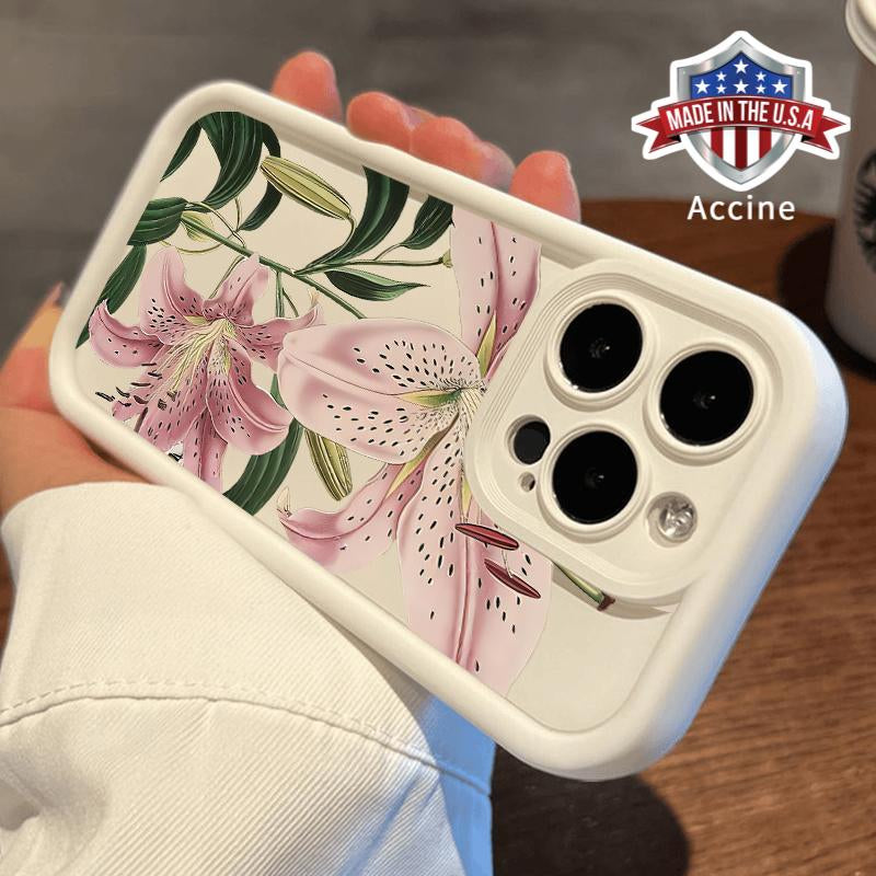 Vintage Floral Lily Pattern TPU Phone Case for Iphone 16 15 14 Pro Max 13 12 11 XR XS plus Shockproof Drop Protection Rugged Durable Silicone Cover Cellphone Protective