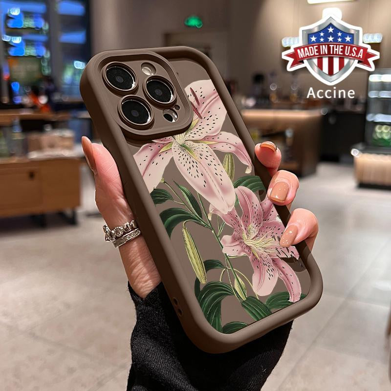Vintage Floral Lily Pattern TPU Phone Case for Iphone 16 15 14 Pro Max 13 12 11 XR XS plus Shockproof Drop Protection Rugged Durable Silicone Cover Cellphone Protective