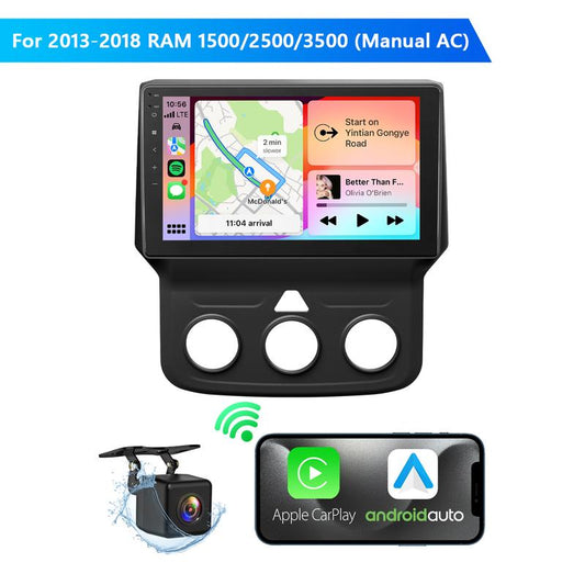 EONON Car Stereo for Dodge RAM 1500 2500 3500 (2013-2018) Manual AC, Wireless Apple Carplay & Android Auto Car Radio Touch Screen, 9" Android 13 Car Head Unit, Steering Wheel Controls, GPS Navigation, BT, Wi-Fi, Sub, Backup Camera, Plug & Play - DGRMX6