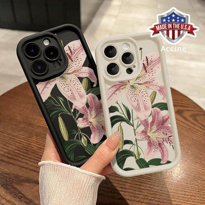 Vintage Floral Lily Pattern TPU Phone Case for Iphone 16 15 14 Pro Max 13 12 11 XR XS plus Shockproof Drop Protection Rugged Durable Silicone Cover Cellphone Protective