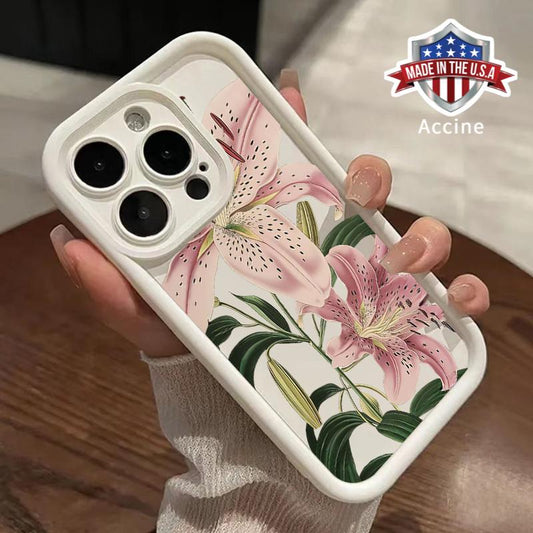 Vintage Floral Lily Pattern TPU Phone Case for Iphone 16 15 14 Pro Max 13 12 11 XR XS plus Shockproof Drop Protection Rugged Durable Silicone Cover Cellphone Protective
