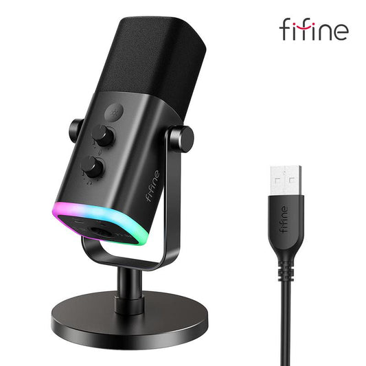 Fifine AM8 XLR/USB Gaming Microphone for Podcast Recording, Dynamic RGB Microphone with Quick Mute, Headphone Jack, Gain Knob, Volume Control, Desktop Computer Mic for PC Gamer, XLR Mic for Audio Interface Mixer
