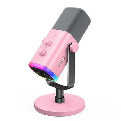 Fifine AM8 XLR/USB Gaming Microphone for Podcast Recording, Dynamic RGB Microphone with Quick Mute, Headphone Jack, Gain Knob, Volume Control, Desktop Computer Mic for PC Gamer, XLR Mic for Audio Interface Mixer