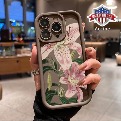Vintage Floral Lily Pattern TPU Phone Case for Iphone 16 15 14 Pro Max 13 12 11 XR XS plus Shockproof Drop Protection Rugged Durable Silicone Cover Cellphone Protective