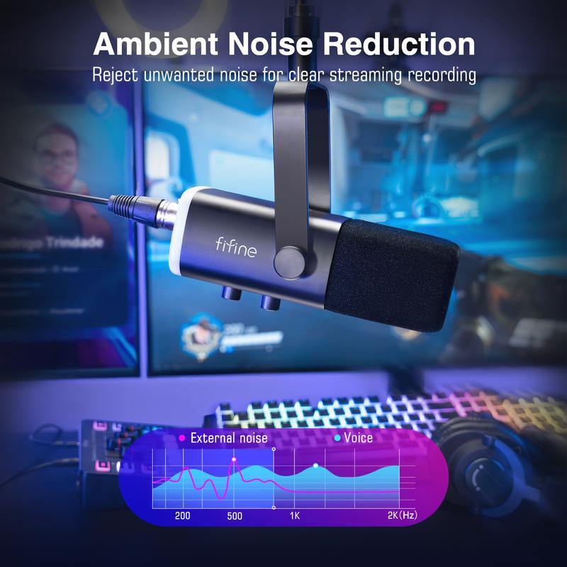 Fifine AM8 XLR/USB Gaming Microphone for Podcast Recording, Dynamic RGB Microphone with Quick Mute, Headphone Jack, Gain Knob, Volume Control, Desktop Computer Mic for PC Gamer, XLR Mic for Audio Interface Mixer