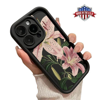 Vintage Floral Lily Pattern TPU Phone Case for Iphone 16 15 14 Pro Max 13 12 11 XR XS plus Shockproof Drop Protection Rugged Durable Silicone Cover Cellphone Protective